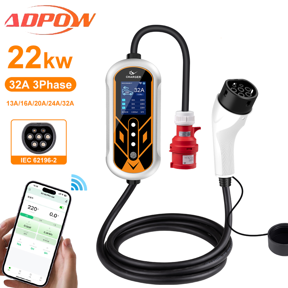 Ev Charger Type 2 22Kw 32A 3 Phase - ADPOW Taşınabilir 32A Type2 EV Şarj