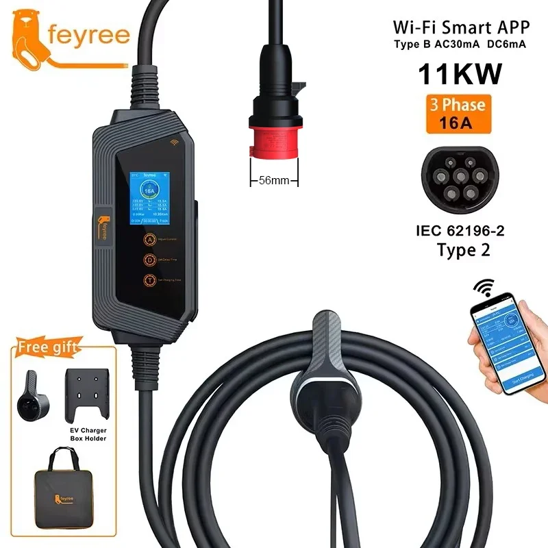 Feyree 11KW 16A 3 Fazlı Tip 2  - Type 2 Portable Ev Charger 11Kw Cee incelemesi ve fiyatı